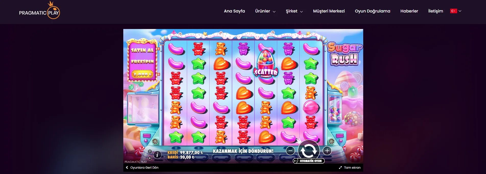 Sugar rush scatter ve free spins